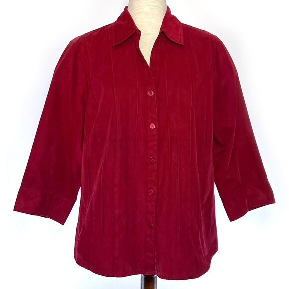 Dress Barn Red Pleated Button-Up Top 14/16 - Picture 1 of 8